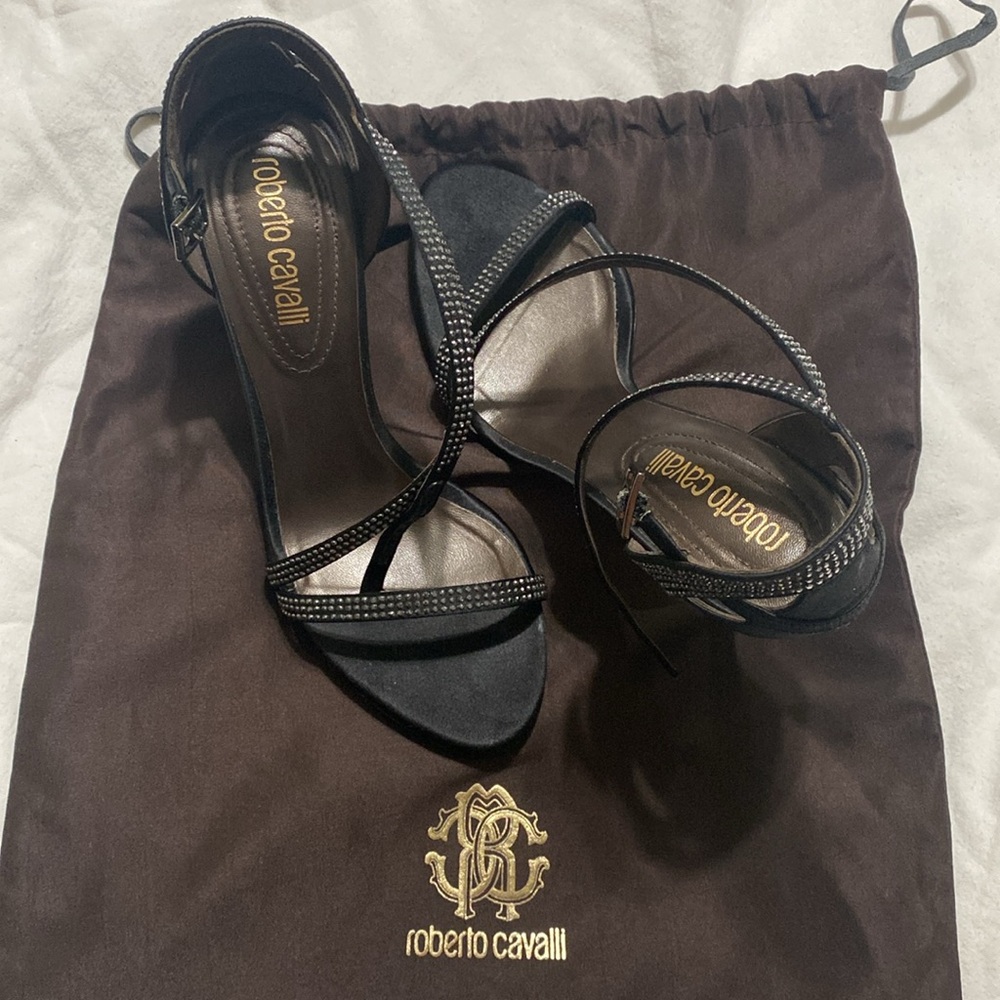 Roberto Cavalli Brown Embellished T-Strap Pump/Heel Sandals 36 Made in Italy